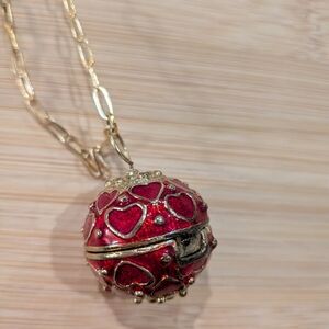 Vintage Gold/ Red Fabergé/Cloisonné Couset Style Locket  Necklace